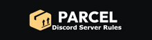 a logo for parcel discord server rules with a yellow box on a black background