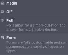 a screenshot of a screen that says " polls allow for a simple question and answer format single selection "