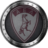 a metal emblem with a horse and the letters aea on it