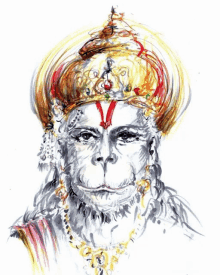 a drawing of a monkey wearing a crown and a necklace