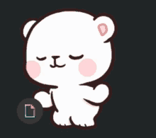 a cartoon of a white teddy bear with a d on its ear standing next to a rainbow colored square