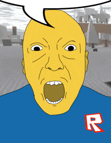 a cartoon of a man with his mouth open and a roblox logo