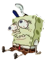 spongebob squarepants is sitting down with his eyes closed and a mushroom in his mouth .