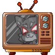 a cartoon cat is sitting in front of a television with antennas .