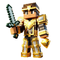 a minecraft character with a sword and shield