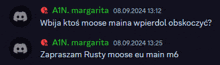 a screenshot of a conversation between a1n margarita and rusty moose eu main m6