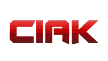 a red and white logo for ciak on a white background