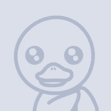 a drawing of a duck with big eyes on a gray background