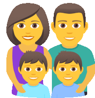 a cartoon illustration of a family with two boys and a woman