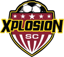 a logo for explosion sc with a soccer ball