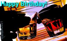 a happy birthday greeting card with two shot glasses