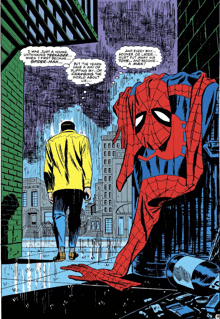 a page from a comic book shows a man and a giant spider man