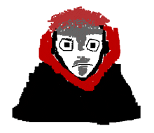 a pixel art drawing of a person with a red scarf around their neck