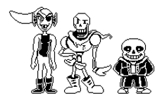 undertale papyrus and sans are standing next to each other in pixel art .