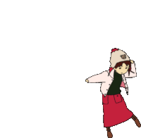 a cartoon girl wearing a white hat and a red skirt is dancing