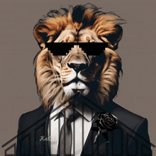 a picture of a lion wearing sunglasses and a tuxedo