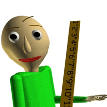 a cartoon character holding a ruler with the numbers 1 2 3 4 5 6 7 8 9 10 11 on it