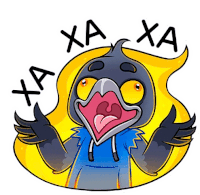 a cartoon of a bird wearing a blue hoodie with the words xa xa written on it