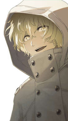 a blonde anime character with a hood on his head