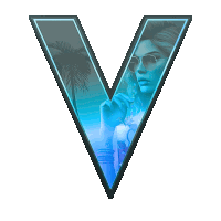 the letter v has a picture of a woman in sunglasses