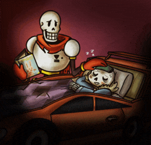 a drawing of papyrus reading a book to sans