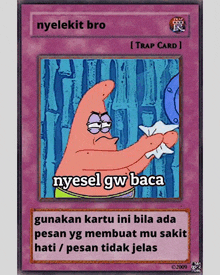 a patrick sponge card that says nyelekt bro