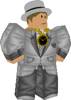 a man in a suit has a pocket watch around his neck that shows the time as 4:20