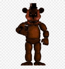 freddy fazbear from five nights at freddy 's is holding a microphone and standing on a transparent background .