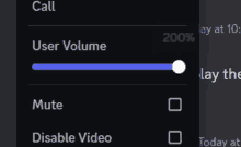 a screenshot of a phone screen showing the call user volume mute and disable video settings