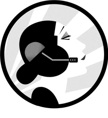 a black and white illustration of a person wearing a headset with the letter ccc on it