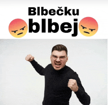 a man with his fist in the air next to a sign that says bibecku bibej