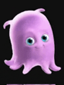 a purple cartoon octopus with blue eyes is sitting on a black background .