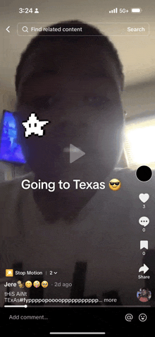 a man is going to texas in a tik tok video