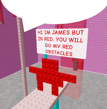 a sign that says hi im james but in red