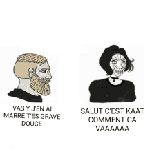 a cartoon of a man with a beard and a woman with a choker