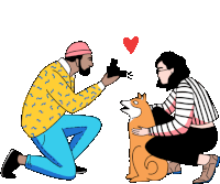 a man is kneeling down and taking a picture of a dog