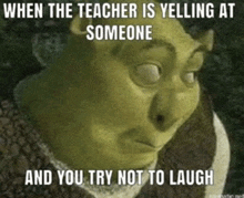 shrek is yelling at someone and you try not to laugh .