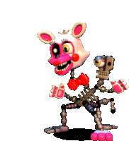 mangle from five nights at freddy 's is a robot with a bow tie and a skeleton body .