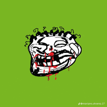 a drawing of a troll face with blood coming out of his mouth