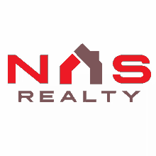 a logo for nas realty with a house in the middle