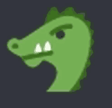 a cartoon drawing of a green dragon 's head with white teeth on a dark background .