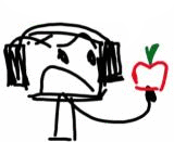 a drawing of a person wearing headphones and an apple .