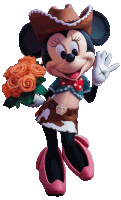 a cartoon character wearing a cowboy hat and holding a bouquet of roses