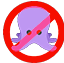 a purple octopus is in a red circle with a red line .