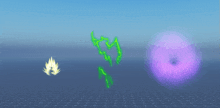 a green lightning bolt and a purple lightning bolt are floating in the air