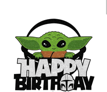 a baby yoda wearing headphones with the words happy birthday