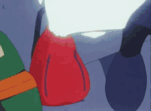 a red bag is being held by a person in a cartoon scene