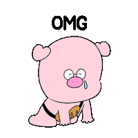 a cartoon pig is sitting down with a tear running down its face and the word omg above it .