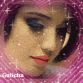 a woman 's face is in a heart shaped frame with the name gulicha on the bottom