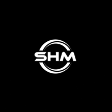 a white logo with the letter shm in a circle on a black background